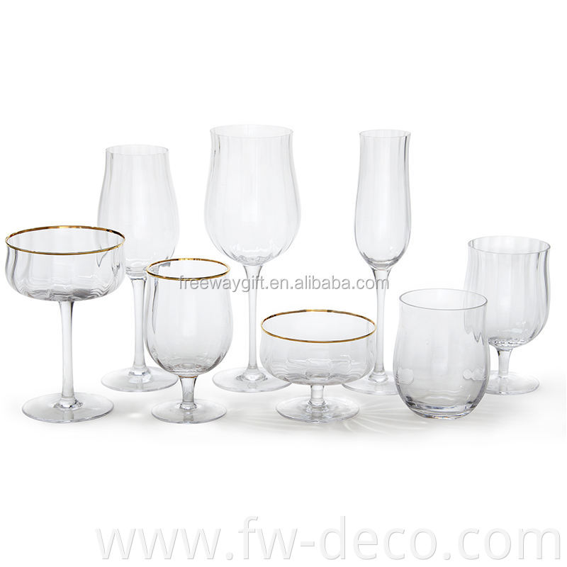Factory price Clear Rib Wine Glass with gold rim